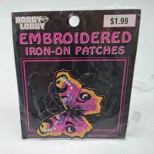 Embroidered Iron-On Butterfly Patch Hobby Lobby Magenta & Yellow For Clothes